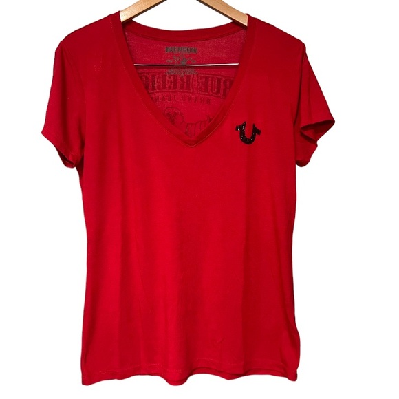 True Religion Happy Buddha embellished red shirt. - Picture 5 of 8